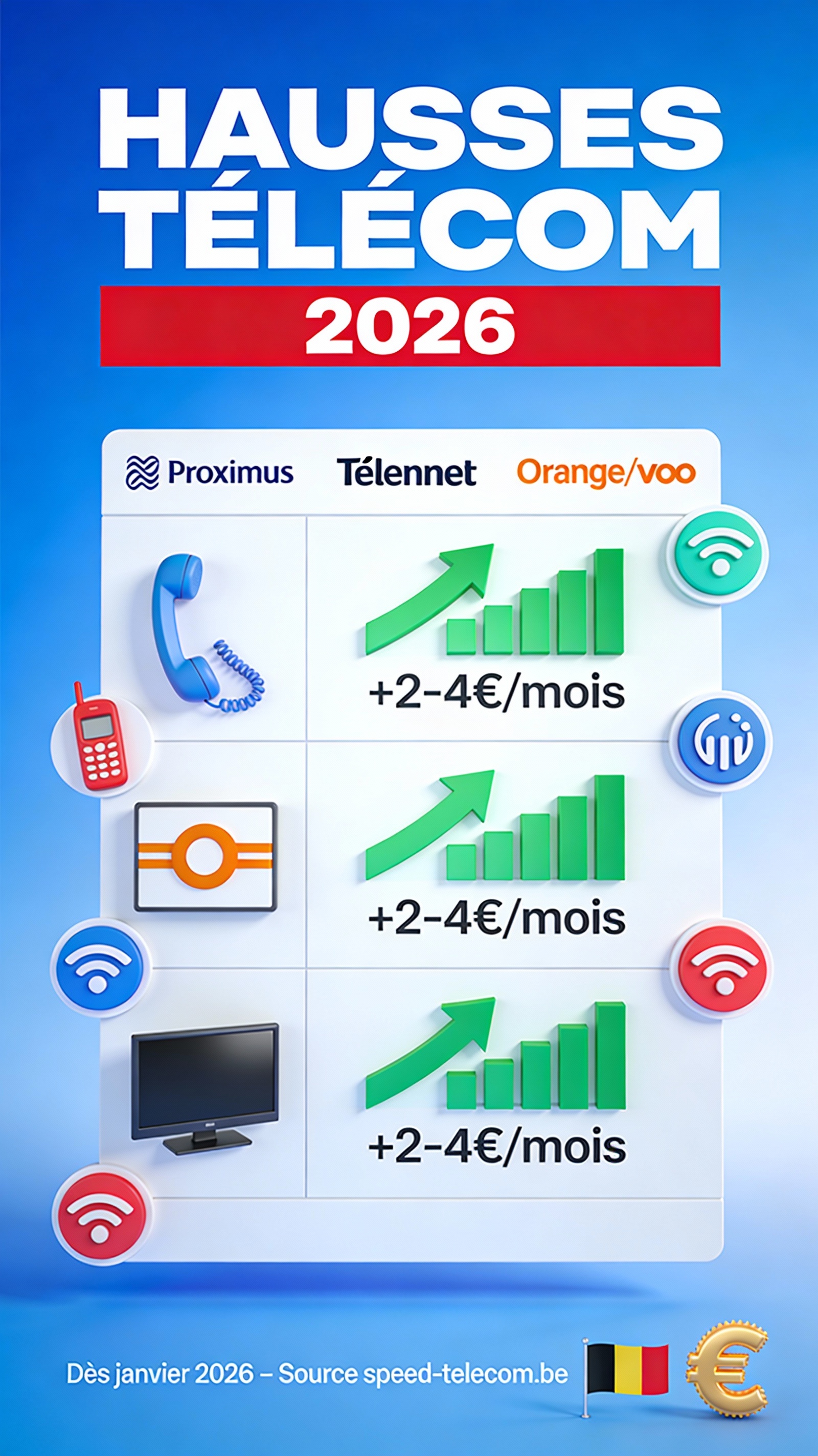 Augmentations de tarifs télécom 2026 : Proximus, Telenet, Orange et les autres haussent les prix